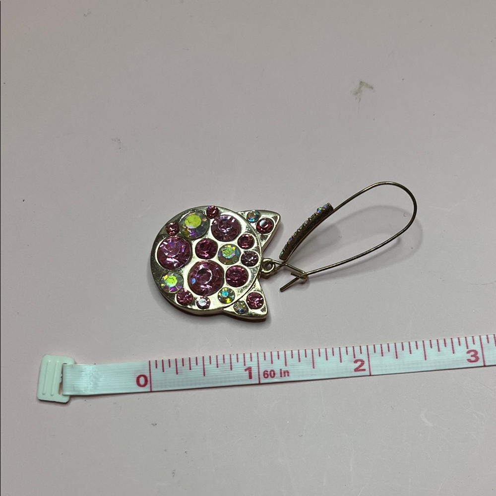 Betsey Johnson Pink and Multicolor Rhinestone Cat Earrings - Picture 5 of 10